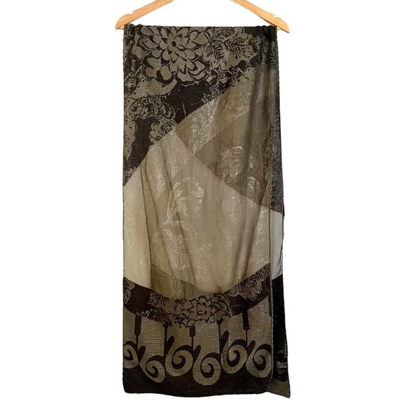 Etro Milano RARE Shimmering Floral Silk Chiffon Black Velvet Reversible Scarf - Picture 2 of 9